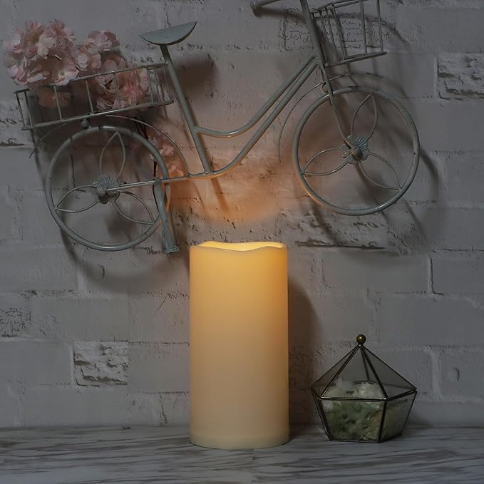 CANDLE CHOICE Extra Large Waterproof Outdoor Flameless Candle 6”(D) x12”(H) Big Tall Battery Operated Pillar with 6-Hour Auto Timer Ivory Plastic Realistic Flickering LED Light for Garden Decorations