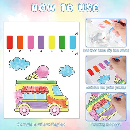 Paint with Water Coloring Books for Kids,Traffic Art Craft Kit No Mess Water Color Painting Sets for Kids Ages 4-8,Birthday Gifts Travel Toy Crafts Supplies Kits for Girls Boys Drawing with 2 Brushes