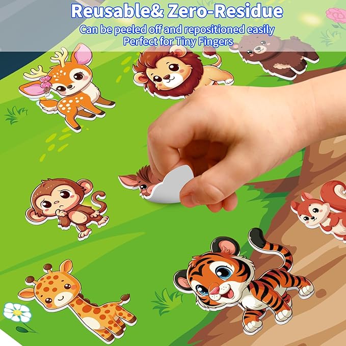 6 Set Reusable Sticker Books for Toddlers 3-5, Kids 3D Puffy Stickers (Dinosaurs, Forest, Town, Pets, Construction, Insects), Sticker Activity Books