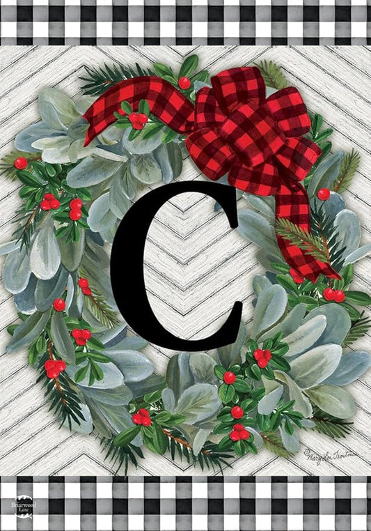 Briarwood Lane Winter Wreath Monogram Letter C Garden Flag