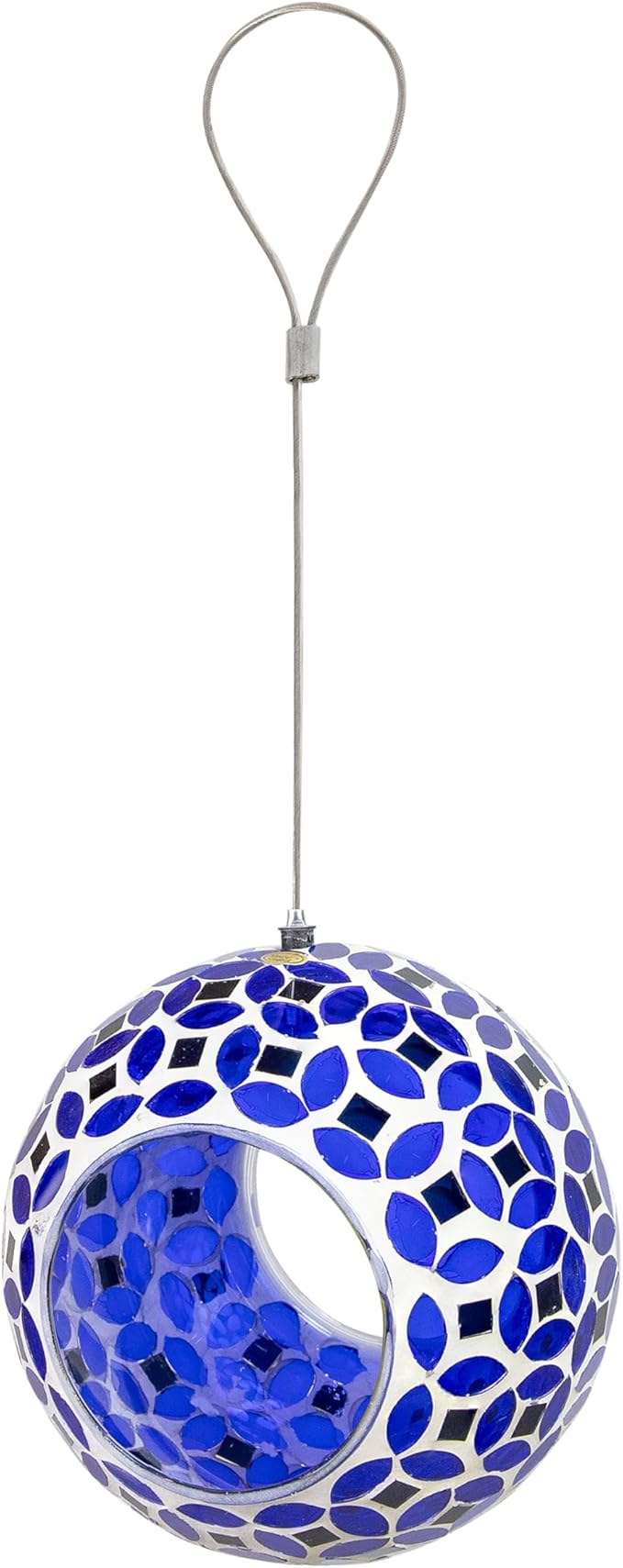 Sunnydaze 6-Inch Glass Mosaic Hanging Bird Feeder for Outdoors - Fly-Through Wild Bird Feeder - Lavender Mosaic