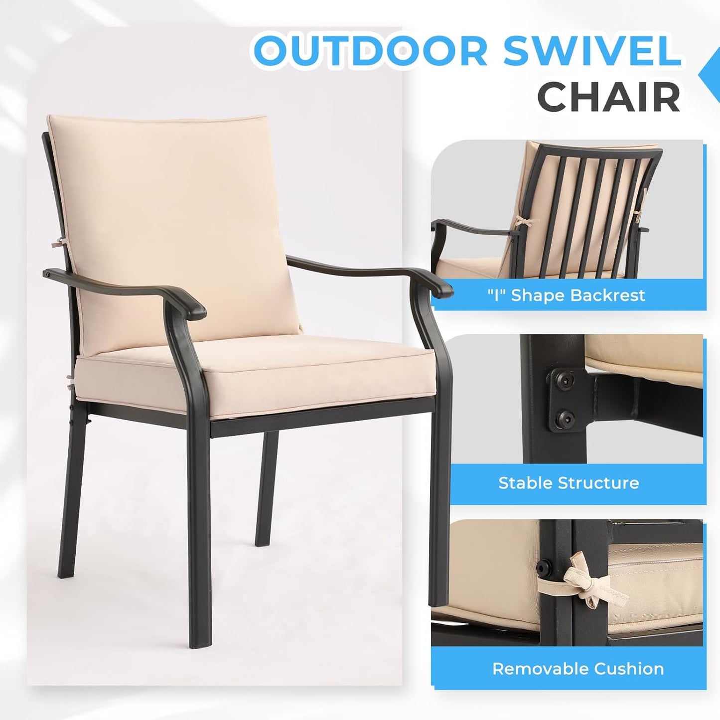 5-Piece Outdoor Patio Dining Set, Outdoor Metal Chairs & Square Metal Patio Table, All Weather Outdoor Furniture Dining Set for Patio, Balcony, Lawn, Garden, Backyard (1 Square Table+ 4 Chairs)