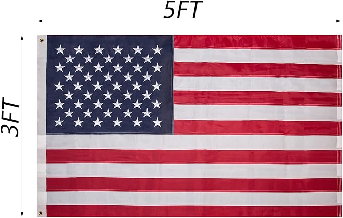 US Embroidered American Flags for Outside 3x5 USA Flag Banner Heavy Duty Made in USA High Wind Vivid Color Embroidered Stars-sewn Stripes Waterproof