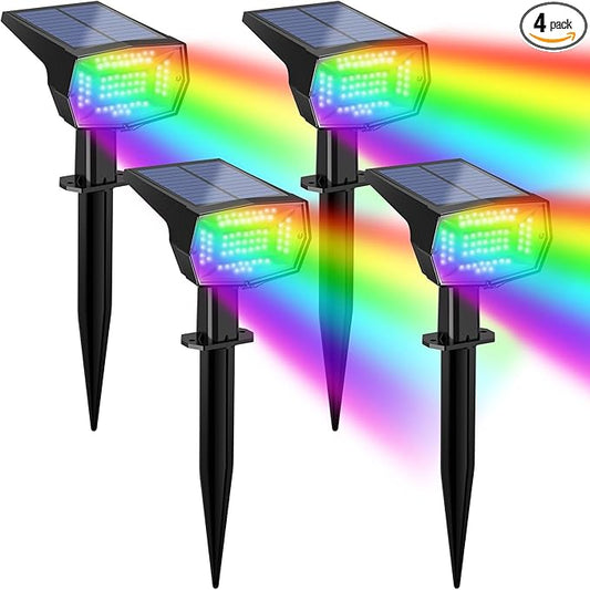 Fabrito Solar Color Changing Lights Outdoor, 9 Color Modes Landscape Spotlights, Dusk to Dawn Solar Powered Spot Lights for Outside, Solar Garden Lights for Yard, Pathway, Tree 4 Pack (Multicolor)