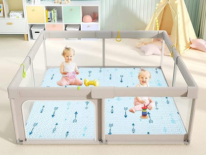 Baby Floor Play Mat Foldable Crawling Mat, 50x50 Play Mat for Playpen, Washable Non Slip One-Piece Playmats Portable, Cushioned Baby Tummy Time Mats for Infants and Toddlers (Arrow)