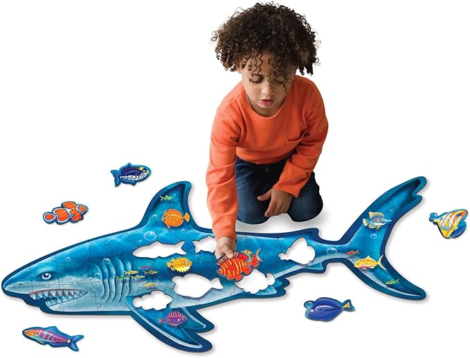 Peaceable Kingdom Shiny Shark Floor Puzzle – 53-Piece Giant Floor Puzzle for Kids Ages 5 & up – Fun-Shaped Puzzle Pieces – Great for Classrooms