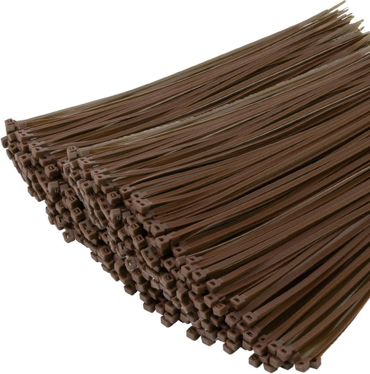 XINGO 1000 PCS Brown Zip Ties 12 Inch, 60 LBS Tensile Strength, Self-Locking Nylon Plastic Nylon PA66 Wire Ties for Indoor and Outdoor Use