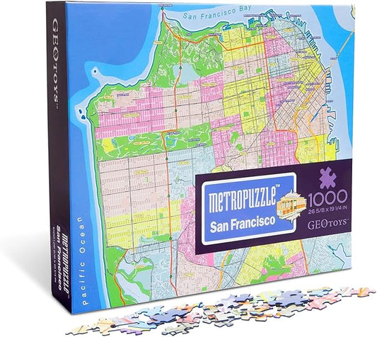 GeoToys Metropuzzle, San Francisco Jigsaw Puzzles 1000 Pieces - 27 x 19 Detailed Geography Puzzle, Challenging Adult Puzzle, Fun Puzzles for Adults, Map Poster Included for Adults