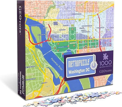 GeoToys Metropuzzle, Washington, D.C. Jigsaw Puzzles 1000 Pieces - 27 x 19 Detailed Geography Puzzle, Challenging Adult Puzzle, Fun Puzzles for Adults, Map Poster Included for Adults