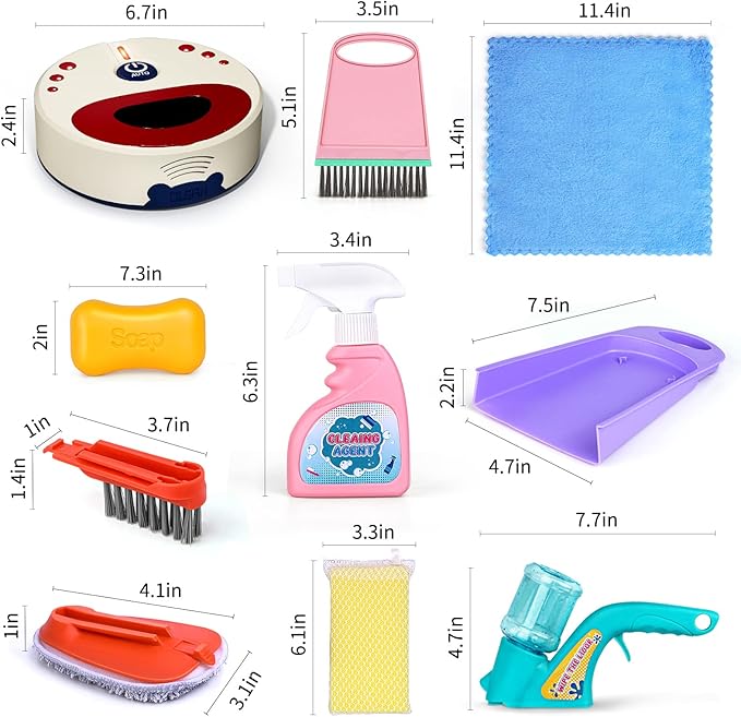 Kids Cleaning Set for Toddlers, 10 Pcs Pretend Play Educational Set Includes Kids Vacuum That Really Works with Lights & Low Noise, Broom, Spray Bottle and More