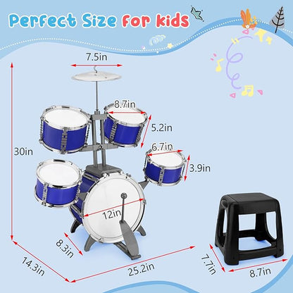Upgraded Kids Drum Set for Toddlers 1-3 Plastic Musical Jazz Drum Instruments Kit Birthday Musical Learning Toys for 4 5 6 Boys Girls