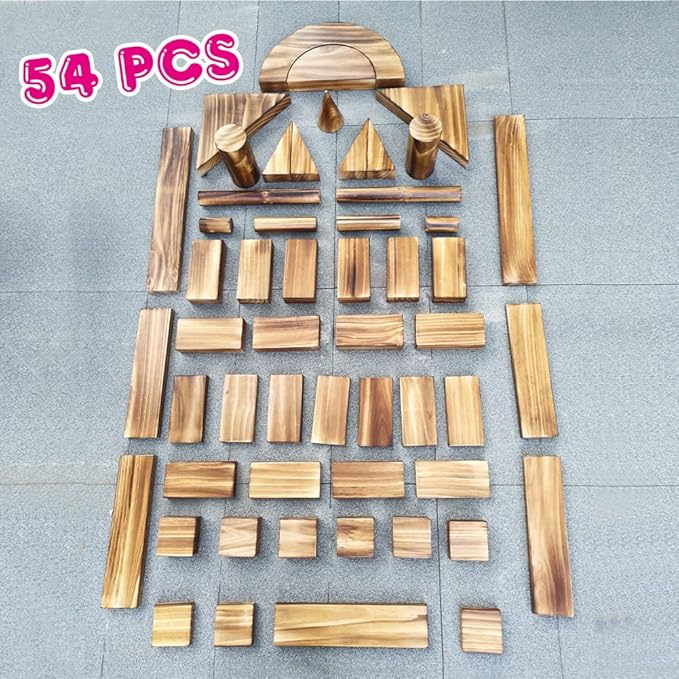 64 pcs Large Outdoor Carbonized Wooden Building Blocks Set for Kids Toddlers 3-12, Giant Carbonized Outside Wooden Blocks Playset for Kindergarten Yard, Jumbo Blocks (jumbo set 2#: 45 lbs (20.7 kg)