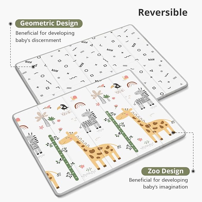 XL Baby Play Mat for Floor, PIGLOG 79" x 71" Foam Play Mat, Foldable Playmat for Playyards, Waterproof Anti-Slip Floor Playing Mats for Babies, Toddlers, Infants, Reversible Baby Crawling Mat, Giraffe