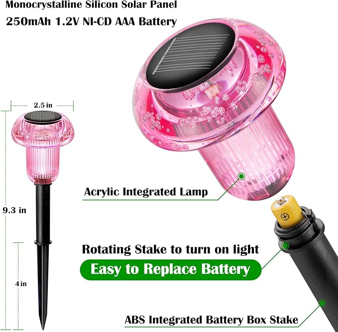 Solar Lights Outdoor Pathway Lights 8 Pack LED Waterproof Purple Mushroom Shape for Garden Driveway Walkway Landscape Path Lawn Yard Decor