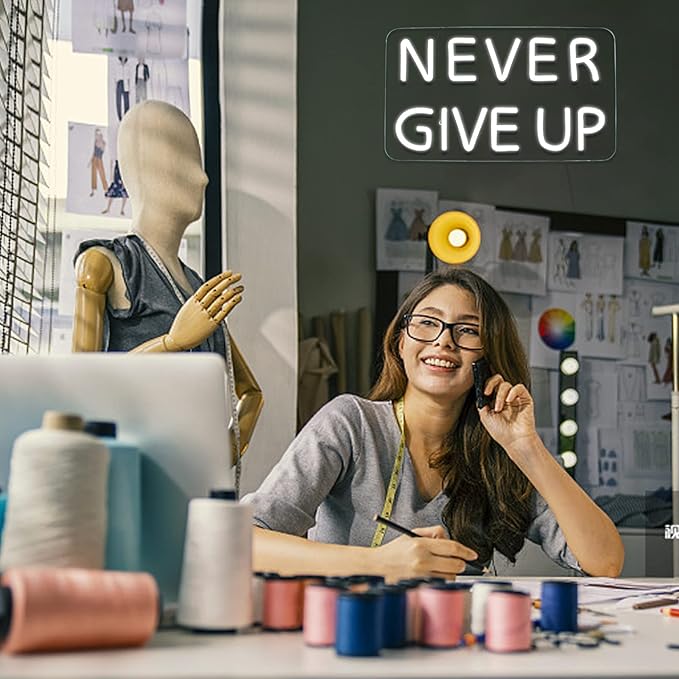 Never Give Up Neon Sign for Wall Decor,Inspire Slogan for Study Room Decoration,Wall Art Lighting As Gifts for Kids or Friends.