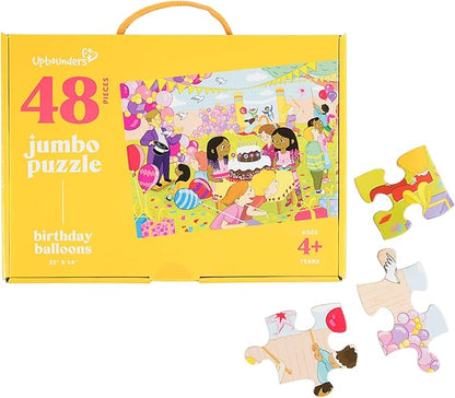 Upbounders® Birthday Balloons 48 Piece Jumbo Puzzle for Kids | Floor Puzzles for Ages 4-8 | Kids Party Puzzle with Pinata & Black Brown Children at Play | Multicultural & Eco-Friendly