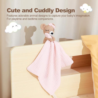 Baby Doll Blankets & Plush Teddy Bear Rattle - Perfect Newborn Girl Essential, Crochet Baby Rattles, Security Blanket, and Sleeping Toys for Babies