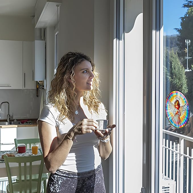 Praying Angel Decor Handmade Stained Glass Suncatcher - Rainbow Maker Stained Glass Suncatchers W/Metal Chain - Spiritual Angelic Gift for Women Christmas Thanksgiving Housewarming Gifts