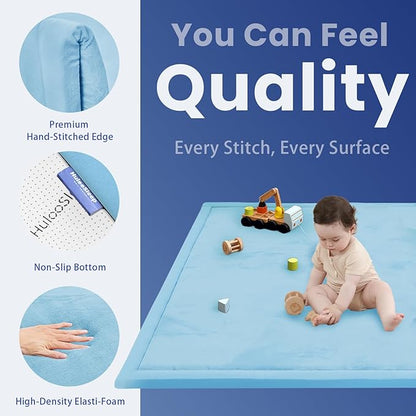 Baby Play Mat for Floor,1.3" Thick Memory foam Tummy Time Mat,Soft Coral Velvet Nursery Rug for Toddlers,Infants,kids,Extra Large Non Slip for Crawling,Tatami Style(Light Blue)