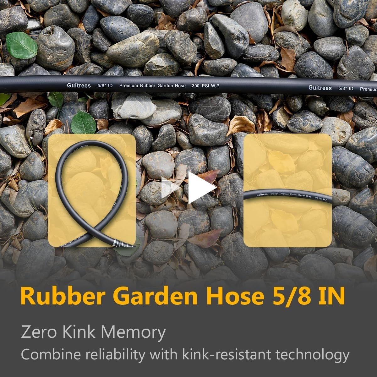 90FT 5/8 Heavy Duty Rubber Garden Hose - 200psi Working, 1000psi Burst - Hot/Cold Water - Five-Layered Braiding for Durability - Versatile for Gardening, Agriculture, Construction(Black)