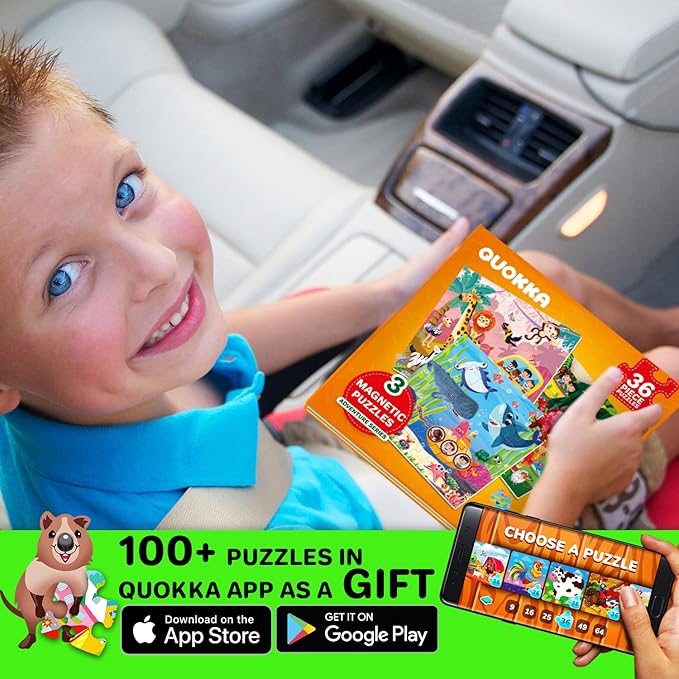 QUOKKA Magnetic Puzzles for Kids Ages 4-6 - 36 Pieces Sudoku Toddler Puzzles Ages 2-4 - Travel Games for Kids Ages 3-5 - Animal Jungle Sea Toddler Travel Toys - Car Airplane Road Trip Games