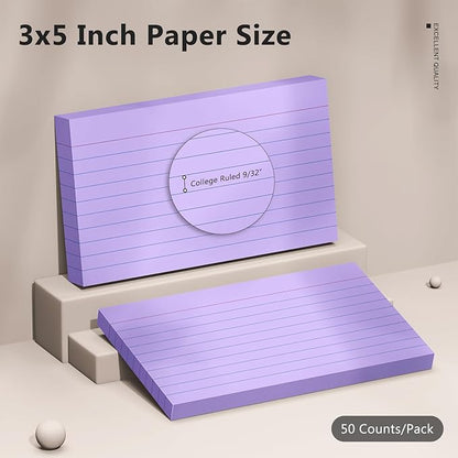 600 Count Index Cards 3 x 5 Inch Purple Lined Flash Cards Ideal for Studying and To-do-List, Portable Note Cards Taking for Students and Teachers, Flash Card Styled for Home, Office or School Use