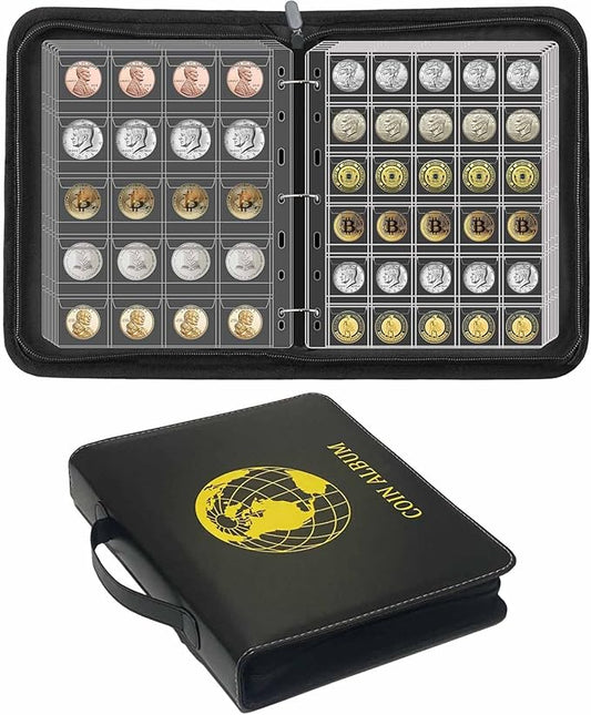 400 Pockets Coin Collection Album Book Holder for Collectors, 2 Size Coin Collecting Pages Fireproof Coin Collecting Album for 17/20/23/25/27/30/38/40mm Coins