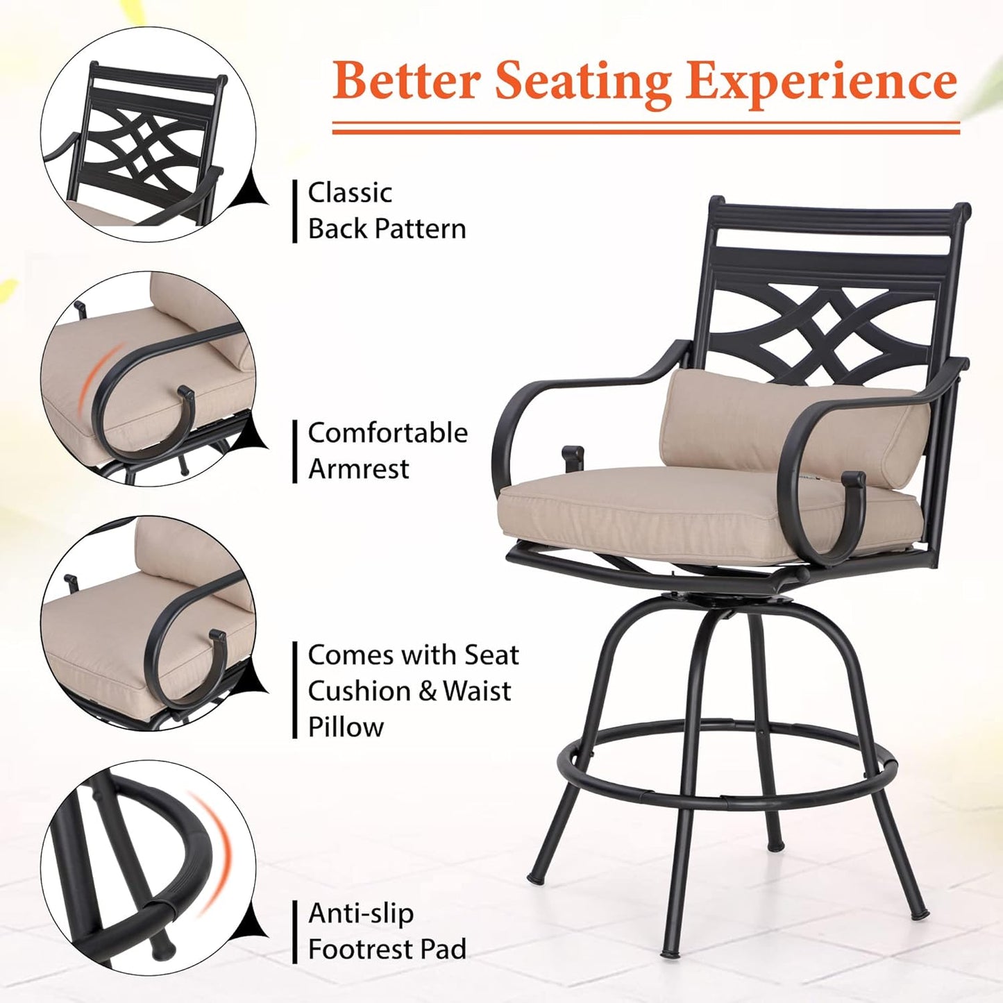 Sophia & William 5 Piece Patio Bar Set, Patio High Dining Set with 4 Swivel Bar Stools and 1 Rectangular Bar Table, All-Weather Outdoor Furniture with Seat Cushions