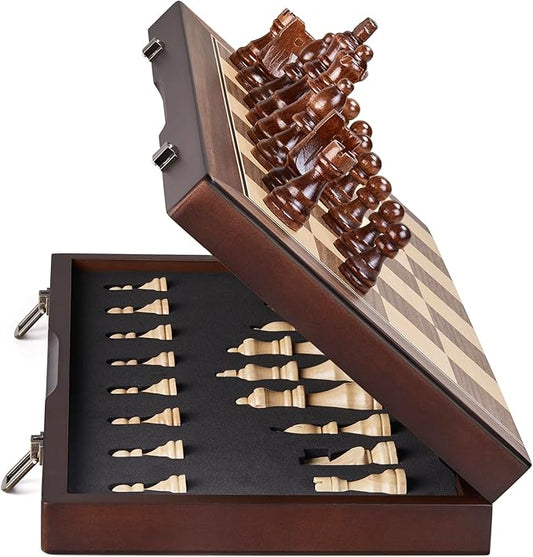 AMEROUS 15'' Magnetic Wooden Chess Set for Adults Kids - with Folding Board, Gift Package, Pieces Storage Slots, Handmade Pieces,Chess Board Game Set for Tournament Professional Beginner