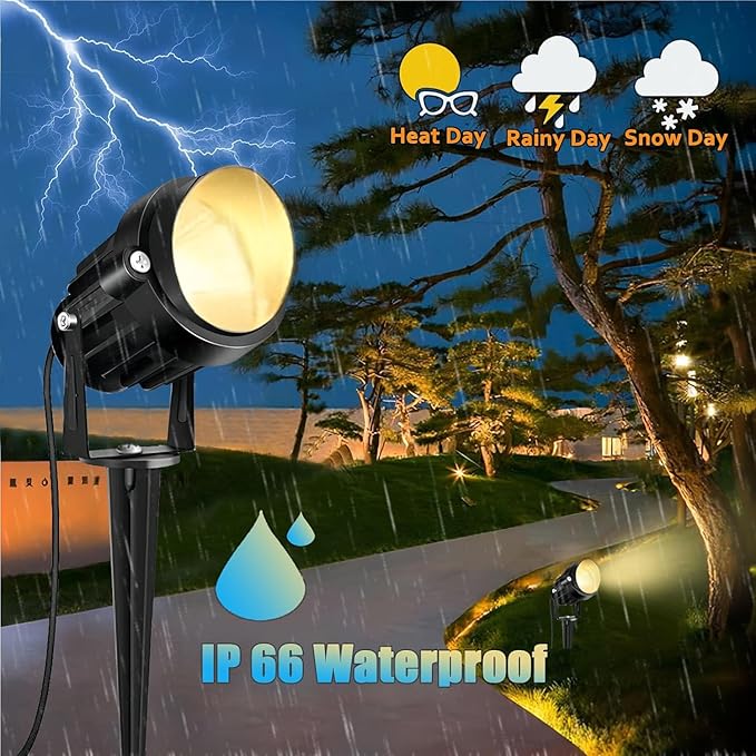 RGBW Spotlight Outdoor 12W LED Warm White Landscape Lights 120V Landscape Lighting with 3-Pin US Plug Waterproof Spot Lights Outdoor for Yard Garden Patio Lawn Decorative(2Pack)