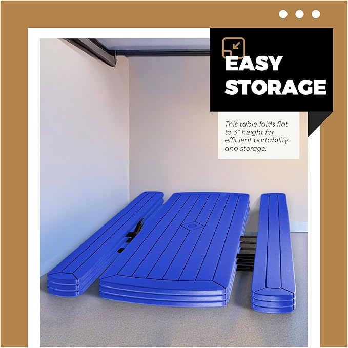 OEF Furnishings Heavy Duty Blow Molded Folding Picnic Table - Blue, Black Fram