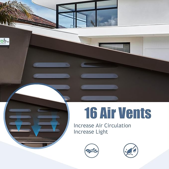 Domi Outdoor Storage Shed 10' x 8’, Metal Garden Shed with Galvanized Steel Frame for Bike, Tools, Lawn Mowers, Pool Toys, Outdoor Storage Cabinet with Lockable Door for Garden Lawn Patio (Dark Brown)