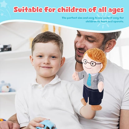 1 Pcs Family Hand Puppets 12 Inch Grandparents, Mom & Dad, Brother & Sister Plush Hand Puppet Toys Role-Play Toy Puppets for Kids Storytelling Imaginative Pretend Play Teaching Preschool(Dad A)