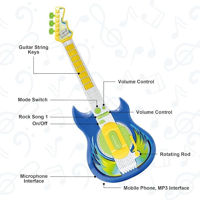 Contixo TG4 Musical Guitar and Microphone Set for Kids, Blue Electric Guitar Toys Starter Kit with Adjustable Height Microphone Stand, Karaoke Toy for Boys, Girls, Toddlers Christmas Birthday Gift