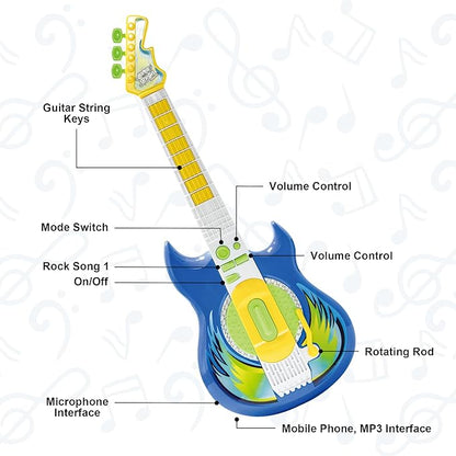 Contixo TG4 Musical Guitar and Microphone Set for Kids, Blue Electric Guitar Toys Starter Kit with Adjustable Height Microphone Stand, Karaoke Toy for Boys, Girls, Toddlers Christmas Birthday Gift