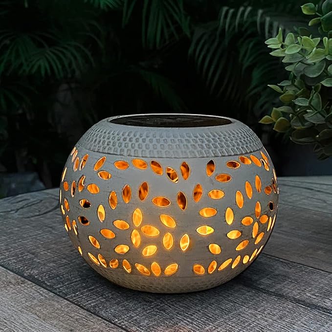 Solar Table Lantern Outdoor Waterproof- Dancing Flickering Flame Solar Powered LED Light,White Metal Desktop Decorative Lamp Auto On/Off Lighting Dusk to Dawn for Desk Patio Garden Pathway Yard