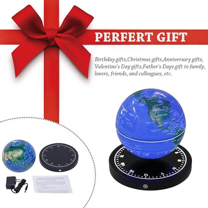 6" Magnetic Levitation Floating Globe Anti Gravity Rotating World Map with LED Light 7 Colors Display Floating Globe for Children Educational Gift Home Office Desk Decor (Blue-Clock Base)