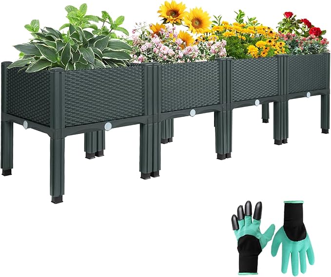 Emalie Raised Garden Beds Elevated Plastic Planter Box with Drainage Plugs Perfect for Vegetables Flowers Herbs Growing Outdoor, 63.0" Lx15.7 Wx16.5 H Grey
