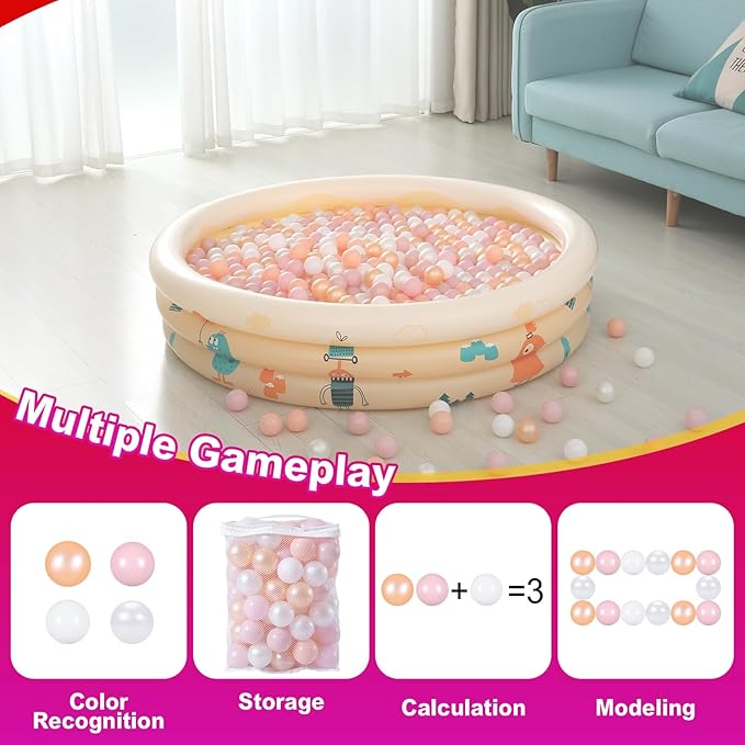 Realhaha Ball Pit Balls 50 100 200 500 Play Balls Plastic Balls for Baby Girls Toddlers Kids Play Tent Pool Playhouse Playpen Party Decoration