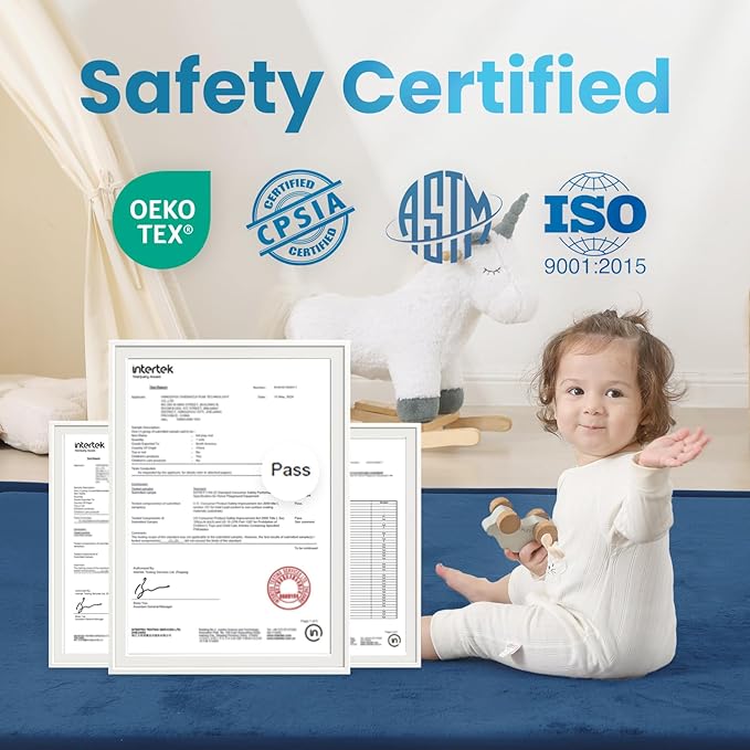 1.3" Thick Baby Play Mat for Floor, 39x59 Foam Tummy Time Mat, Padded Support Soft Plush Nursery Rug for Infant Kids Toddler Crawling Kick Activity (Royal Blue)