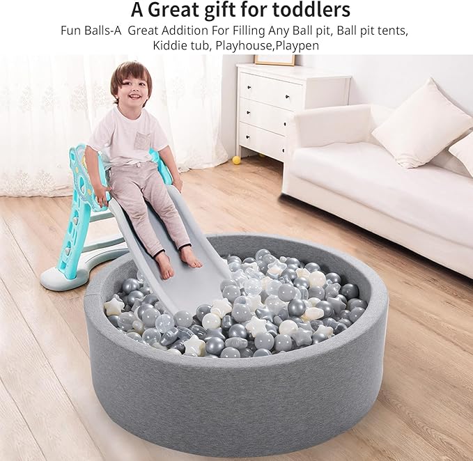 Ball Pit Balls Pack of 100 200 500 - Star and Round Set BPA Free Phthalate Free Non-Toxic Crush Proof Play Balls Soft Plastic Balls for Toddlers Baby Kids Birthday Pool Tent Party