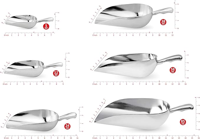 New Star Foodservice 34509 One-Piece Cast Aluminum Round Bottom Bar Ice Flour Utility Scoop, 5-Ounce, Silver (Hand Wash Only)