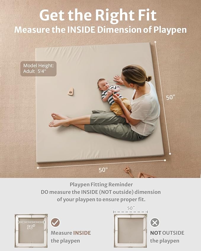 Blissful Diary Vegan Leather Baby Play Mat, 50x50 Thick Foam Cushioned & Waterproof Playpen Mat for Infants and Toddlers, Stylish and Just Wipe-Clean Playmat for Baby Play on Floor, Beige