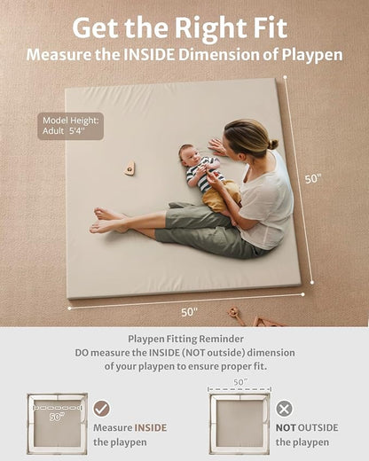 Blissful Diary Vegan Leather Baby Play Mat, 50x50 Thick Foam Cushioned & Waterproof Playpen Mat for Infants and Toddlers, Stylish and Just Wipe-Clean Playmat for Baby Play on Floor, Beige
