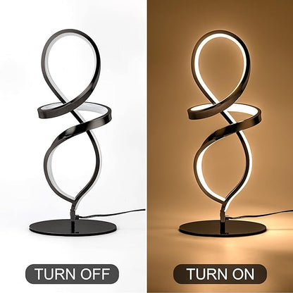 Mayful Modern Table Lamp with LED Spiral Design, Bedside Lamp with Stepless Dimming Switch, Contemporary Nightstand & Black Table Lamp for Bedroom, Living Room, Home Office, 12W 3200K Warm White