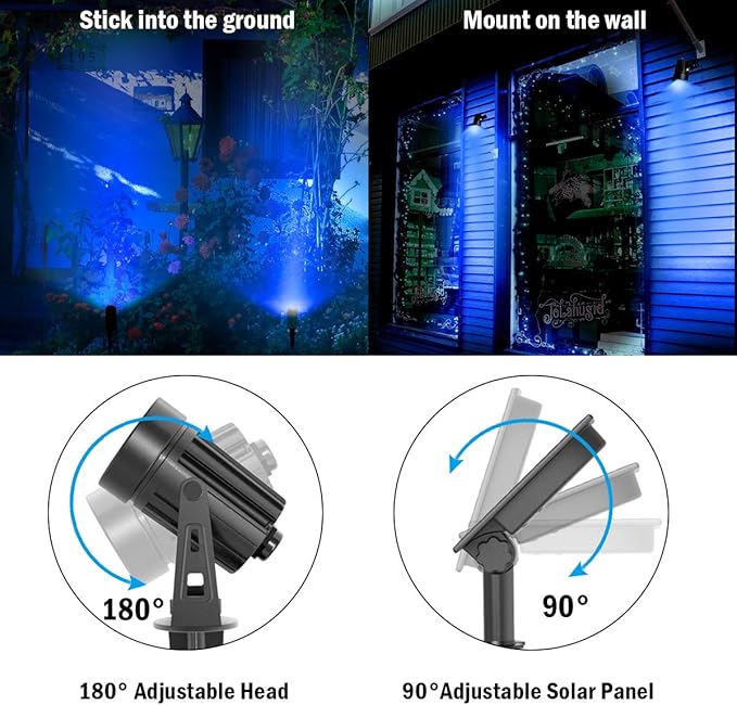 T-SUNUS Solar Spot Lights Blue - Outdoor Wall Lights with 9.8ft Cable, IP65 Waterproof, Separated Solar Panel for Yard, Driveway, Pathway, Pool, Tree, Patio Landscaping