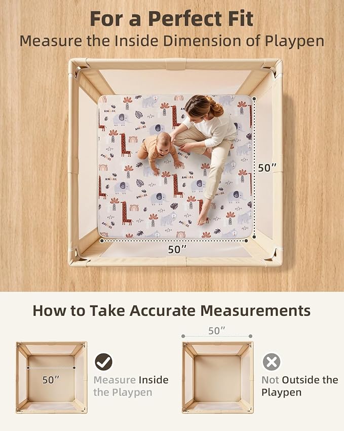 Baby Play Mat for Floor,1.2" Thick 50x50 Playpen Mat,Safe Padding Tummy Time Mats for Babies and Infants Toddlers,Cushioning Foam Mats for Kids Crawling,Non-Slip Baby Playmat,Yoga,Tatami,Nursery Rug