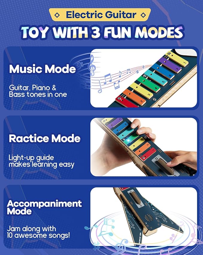 Science Can Kids Electric Guitar Toy DIY Assembly Kit for Ages 3-8, STEM Learning Musical Instrument, Easy to Build, Music Education Gift for 5 6 7 8 9 Boys & Girls