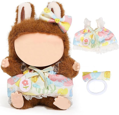 (2 Set) XMBYGY Doll Clothes for Labubu(for 17/15cm Standing/Sitting Doll)(NO Doll) - Accessories Clothes Dress up for Dolls Outfit Included Figures Clothing and Hat for Girl Woman (LB22+LB6)