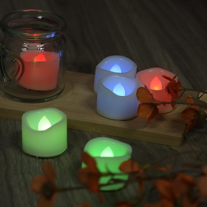 CANDLE CHOICE Color Changing Battery Operated Flameless Tea Lights Bright Flickering LED Tealight Votive Candles Wedding Party Table Centerpieces Halloween Christmas Decorations Batteries Incl 24 Pack